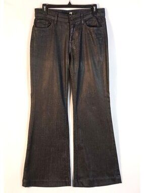 7 For All Mankind Ginger Flare Jeans 28 Black Coated Mid Rise Stretch